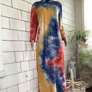 ILLord tie dye dress, perfect for autumn, polyester, spandex, size 2XL